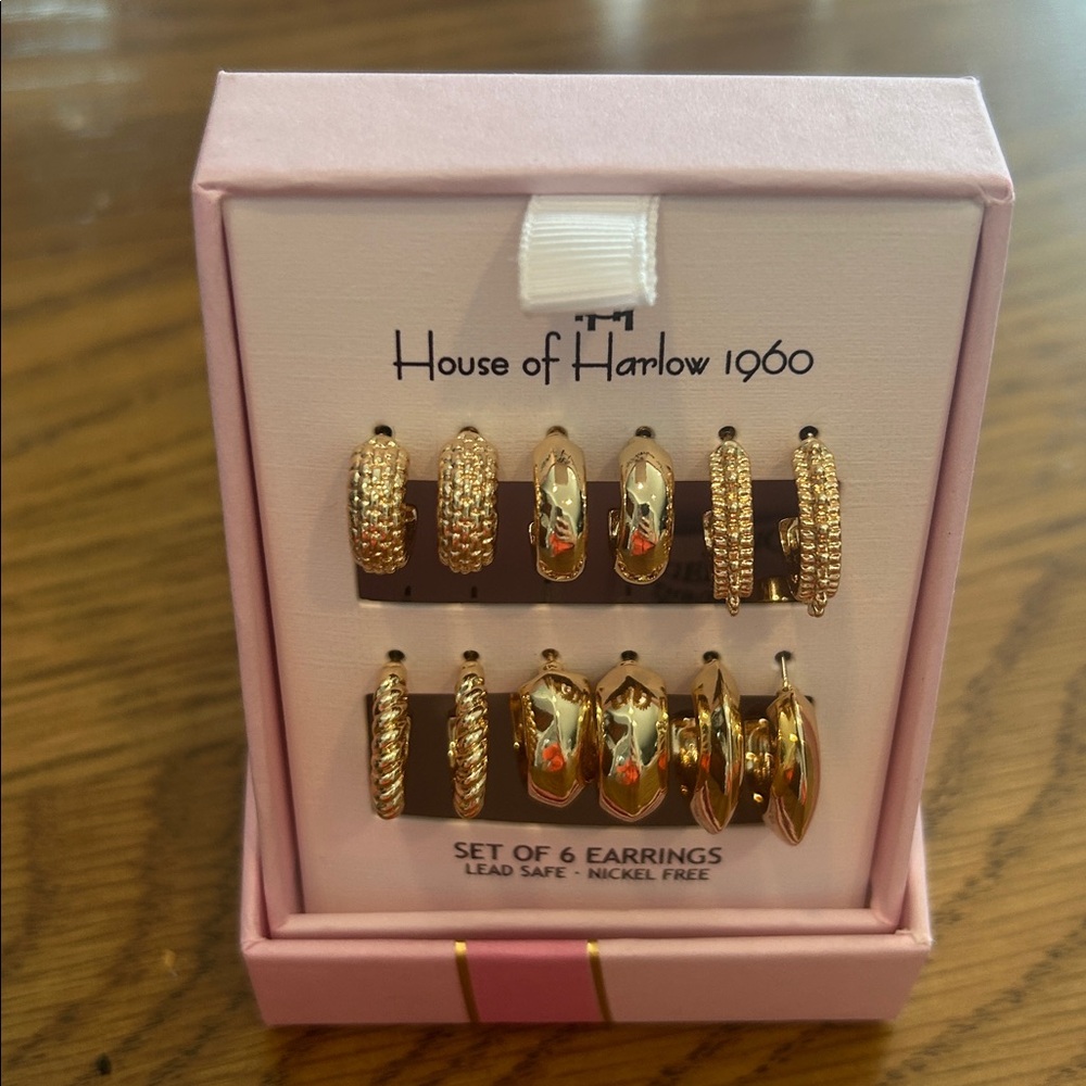 House of Harlow 1960 Six Gold Hoop Earring Sets in Gold NWT
